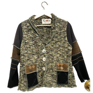 Robin Brickell - Vintage patchwork Hand knitted sweater women